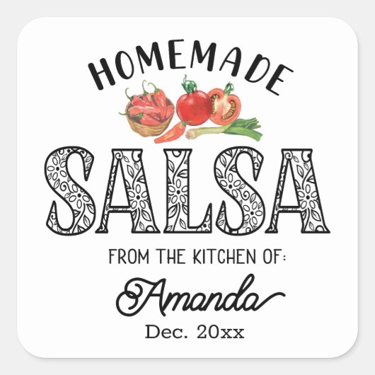 自家製サルサラベル お名前入り瓶の蓋 スクエアシール (正面)