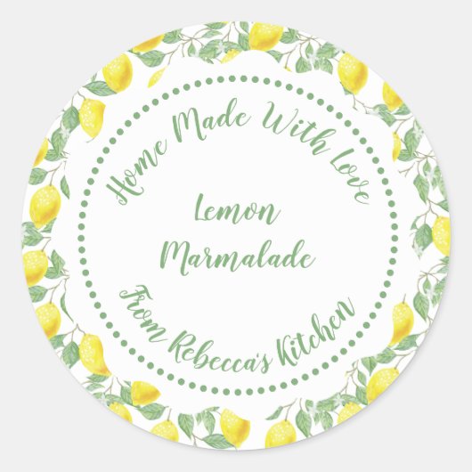 自家製ジャムキャニングラベル |レモンパターン ラウンドシール (正面)