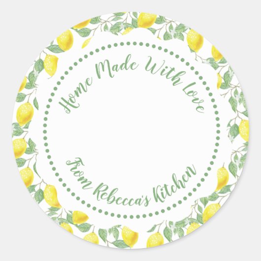 自家製ジャムキャニングラベル |レモンパターン ラウンドシール (正面)