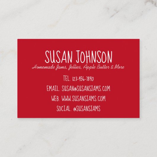 自家製ジャムズジュリーフルーツ缶詰を保存食 名刺 (裏面)