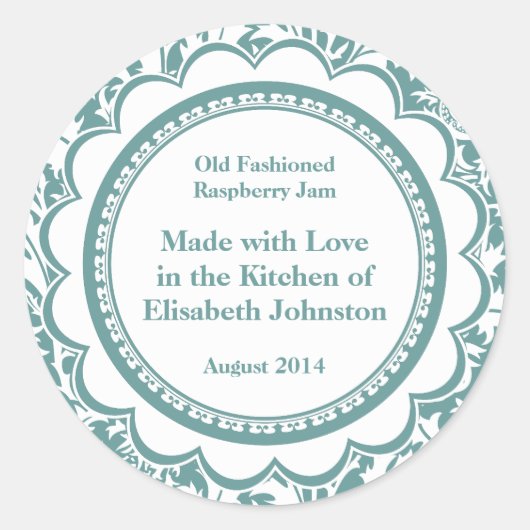 自家製ジャムゼリーのダマスク缶詰ラベル ラウンドシール (正面)