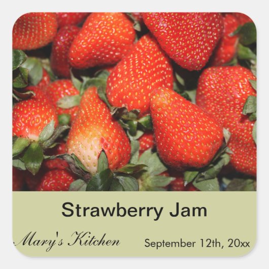 自家製ストロベリージャムボトルラベル スクエアシール (正面)