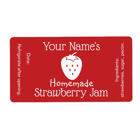 自家製ストロベリージャムラベルパーソナライズされたカスタム ラベル (正面)