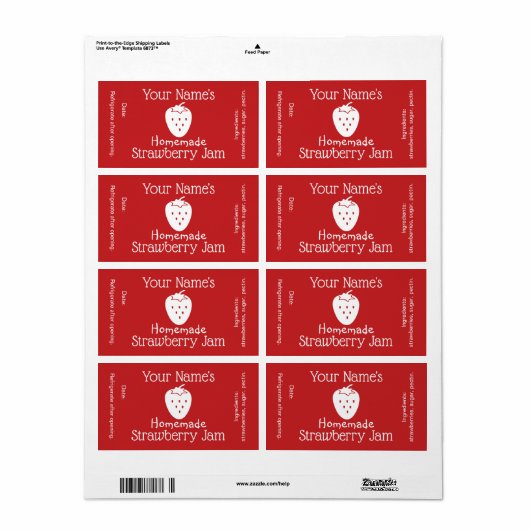 自家製ストロベリージャムラベルパーソナライズされたカスタム ラベル (フルシート)