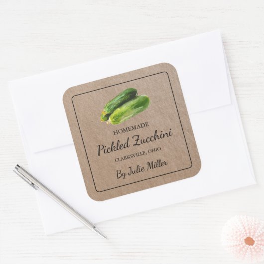 自家製ズッキーニスクエアクラフト紙ラベル スクエアシール (封筒)