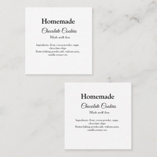 自家製チョコレートクッキーで作られたラブアド文字 スクエア名刺 (正面/裏面)