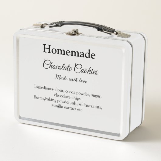 自家製チョコレートクッキーで作られたラブアド文字 メタルランチボックス (正面)