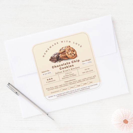 自家製チョコレートチップクッキーコテージ食品法 スクエアシール (封筒)