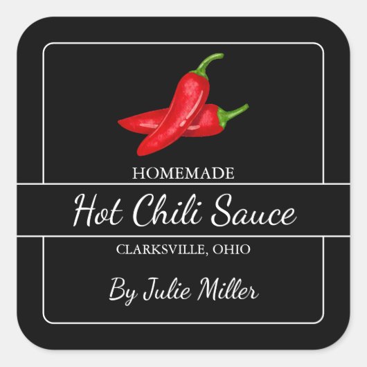 自家製チリソースクエアラベルブラック スクエアシール (正面)