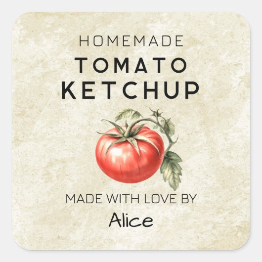 自家製トマトケチャップ ヴィンテージ カンニングラベル スクエアシール (正面)