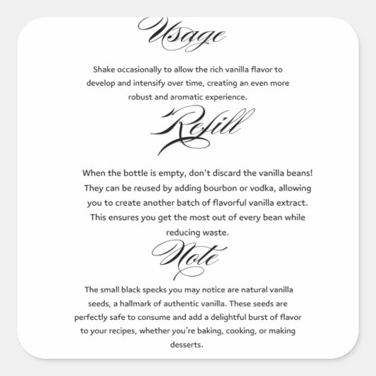 自家製バニラエキスの使い方説明 スクエアシール (正面)