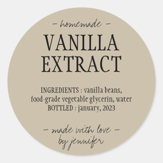 自家製バニラエキスボトルラベル 手作りドリンク用 ラウンドシール (正面)