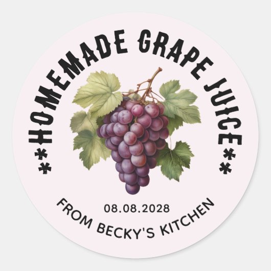 自家製パントリーラベル用の編集可能グレープジュース ラウンドシール (正面)