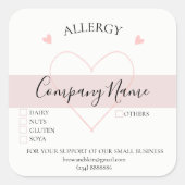 自家製パーソナライズされたアレルギーラベル スクエアシール (正面)