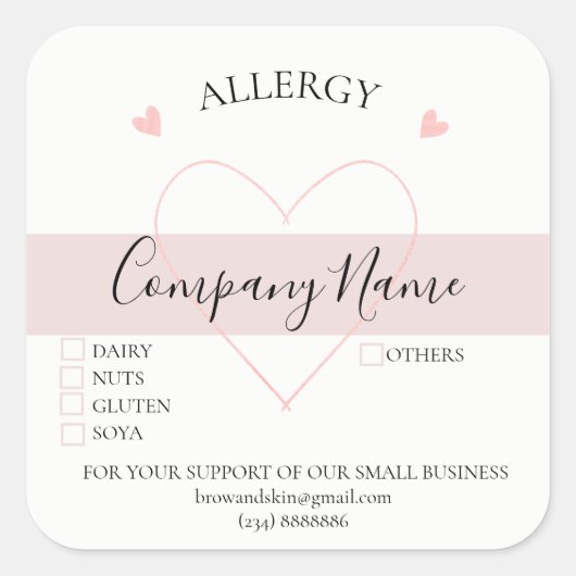 自家製パーソナライズされたアレルギーラベル スクエアシール (正面)