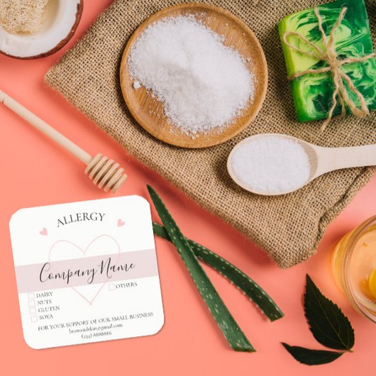 自家製パーソナライズされたアレルギーラベル スクエアシール