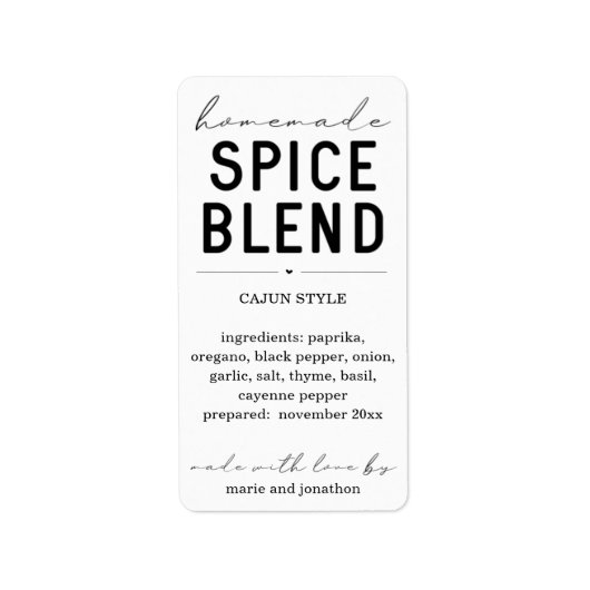 自家製パーソナライズされたスパイスブレンド瓶ラベル ラベル (正面)