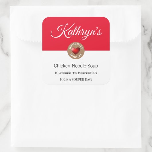 自家製パーソナライズされたスープ食品ラベル スクエアシール (バッグ)