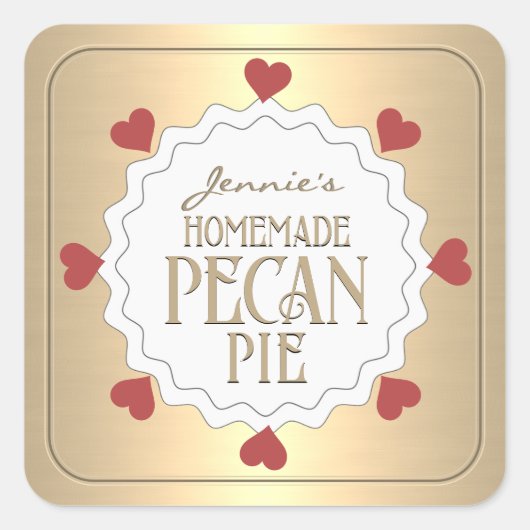 自家製パーソナライズされたPECAN円ラベル(ハート付き) スクエアシール (正面)
