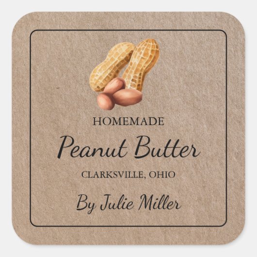 自家製ピーナッツバタースクウェア紙ラベル スクエアシール (正面)