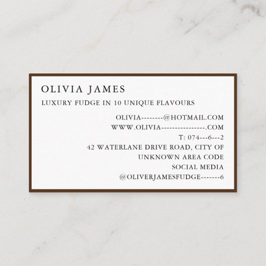 自家製ファッジブロックラグジュアリーファッジスイーツ 名刺 (裏面)