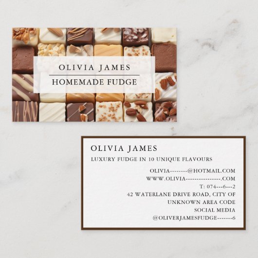 自家製ファッジブロックラグジュアリーファッジスイーツ 名刺 (正面/裏面)