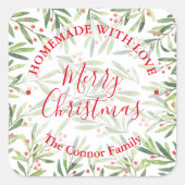 自家製フードトリートクリスマスクリスマスホルリーベリー スクエアシール (正面)