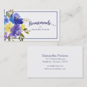 自家製ブルーパープルイエローフラワーカリグラフィー 名刺 (正面/裏面)