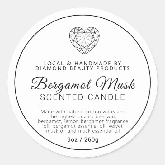 自家製ベルガモットムスクのダイヤモンドキャンドルの材料 ラウンドシール (正面)