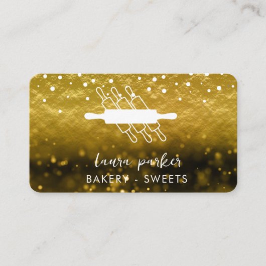 自家製ベーカリー転がズピンホワイト金ゴールドヴィンテージ 名刺 (正面)