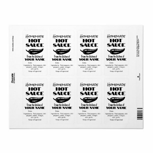 自家製ホットソースパーソナライズされた白黒チリ ラベル (フルシート)