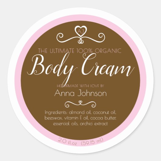 自家製ボディクリームの原料 ピンク ブラウン ホワイト ラウンドシール (正面)