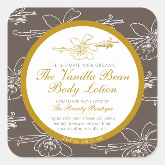 自家製ボディーローション製品 ヴァニラブラウン スクエアシール (正面)