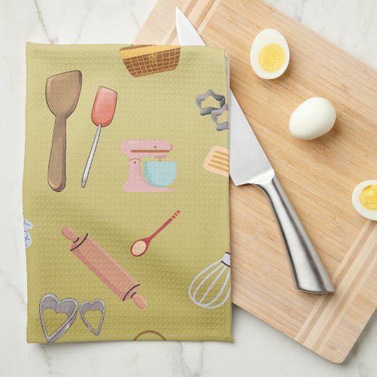 自家製モダンベーカリーへようこそ名前のカスタマイズ キッチンタオル (四つ折り)