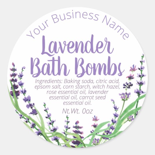 自家製ラベンダー風呂爆弾のステッカーラベル ラウンドシール (正面)