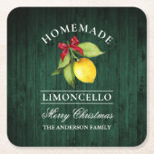 自家製リモンチェログリーンウッドプリントクリスマス スクエアペーパーコースター (正面)