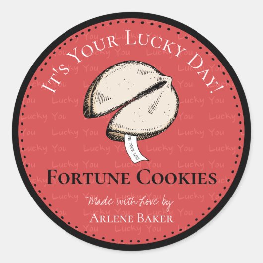 自家製中国のフォーチュンクッキー赤いDIYラベル ラウンドシール (正面)