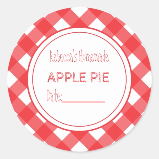 自家製焼いたグッズApple Pie Red & White Check ラウンドシール (正面)