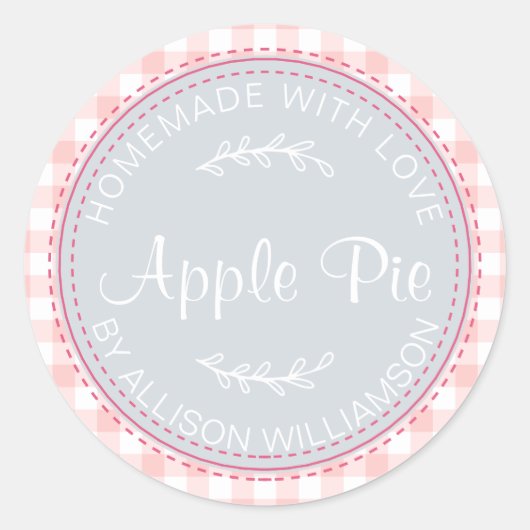 自家製素朴アップルパイブルーピンクチェックパターン ラウンドシール (正面)