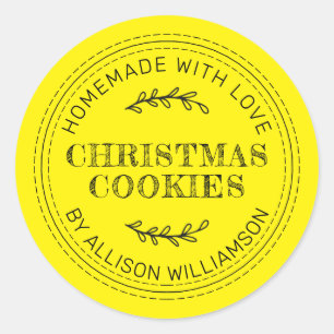 自家製素朴クリスマスクッキー明るい黄色 ラウンドシール