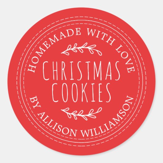 自家製素朴クリスマスクッキー赤 ラウンドシール (正面)