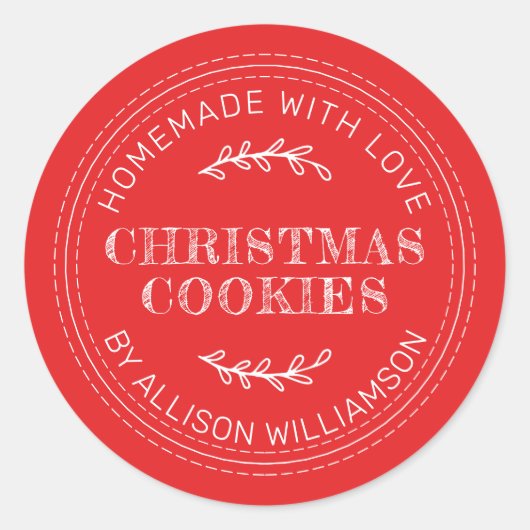 自家製素朴クリスマスクッキー赤 ラウンドシール (正面)