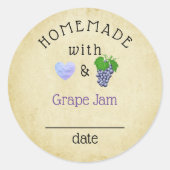 自家製素朴グレープジュースジャムまたはジェリーラベル ラウンドシール (正面)