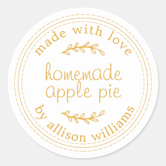 自家製素朴品焼いたアップルパイイエローホワイト ラウンドシール (正面)