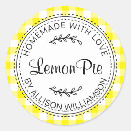 自家製素朴品焼いたレモンパイイエローチェック ラウンドシール