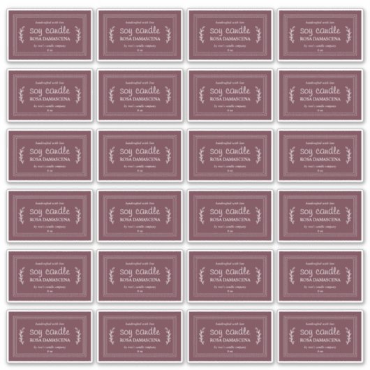 自家製素朴大豆キャンドルラベル24x Burgundy シール (正面)