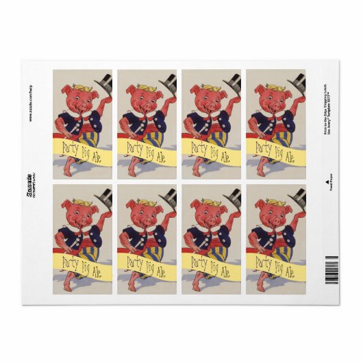 自家醸造供給ビールおもしろいパーティー豚エールのラベル ラベル (フルシート)