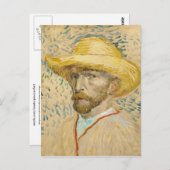 自己のポートレイトとストローハットヴァンゴッホファインアート ポストカード (正面/裏面)