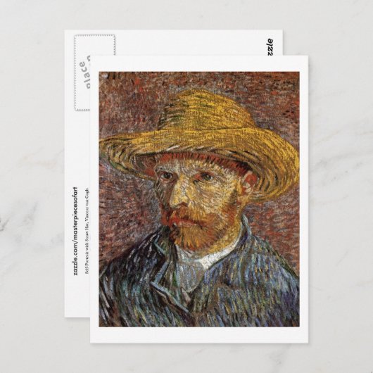 自己のポートレイトとストローハットヴァンゴッホファインアート ポストカード (正面/裏面)