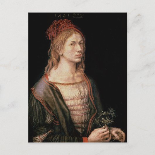 自己の肖像画とアザミ, 1493 ポストカード (正面)